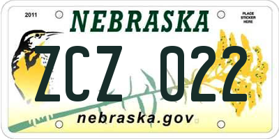 NE license plate ZCZ022