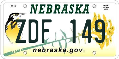 NE license plate ZDF149