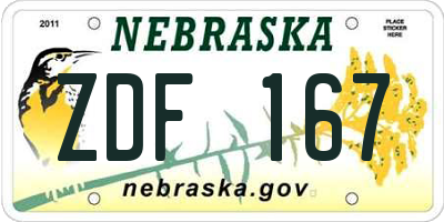 NE license plate ZDF167