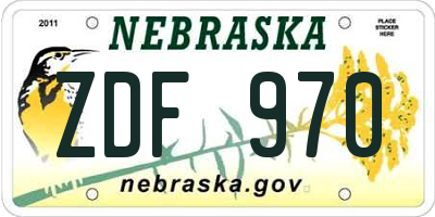 NE license plate ZDF970
