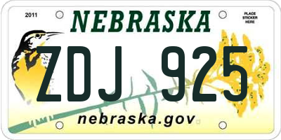 NE license plate ZDJ925