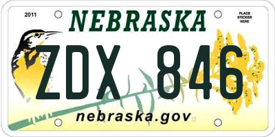 NE license plate ZDX846