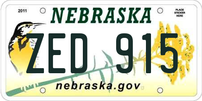 NE license plate ZED915