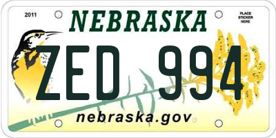 NE license plate ZED994