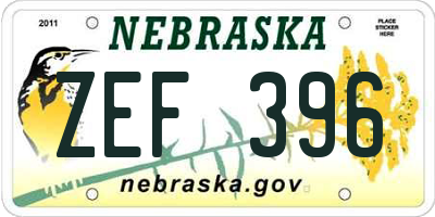 NE license plate ZEF396