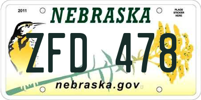 NE license plate ZFD478
