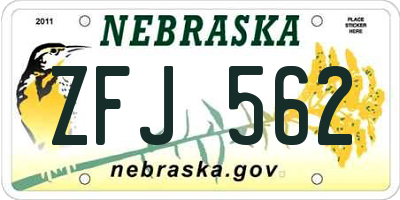 NE license plate ZFJ562