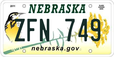 NE license plate ZFN749
