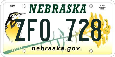 NE license plate ZFO728