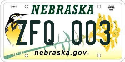 NE license plate ZFQ003