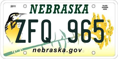 NE license plate ZFQ965
