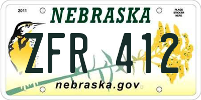 NE license plate ZFR412