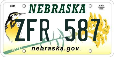 NE license plate ZFR587