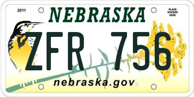 NE license plate ZFR756