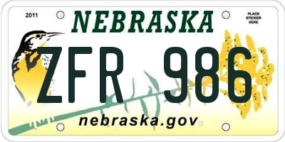 NE license plate ZFR986