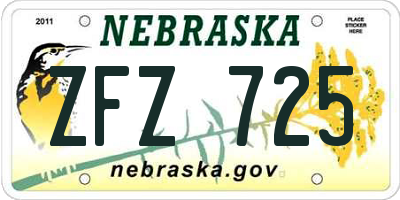 NE license plate ZFZ725
