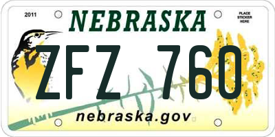 NE license plate ZFZ760