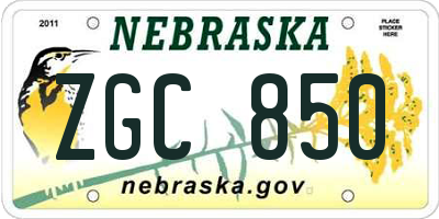 NE license plate ZGC850