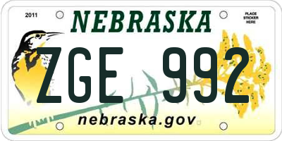 NE license plate ZGE992