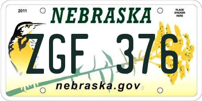 NE license plate ZGF376
