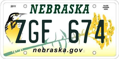 NE license plate ZGF674