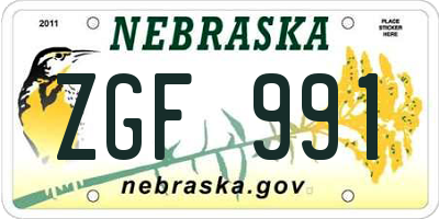 NE license plate ZGF991