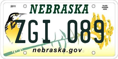 NE license plate ZGI089