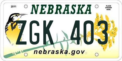 NE license plate ZGK403