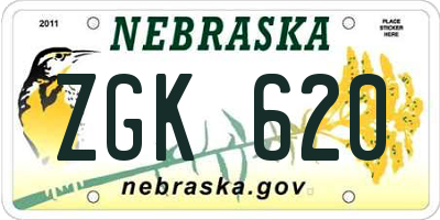 NE license plate ZGK620