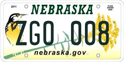 NE license plate ZGO008