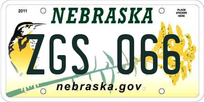 NE license plate ZGS066
