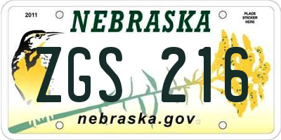 NE license plate ZGS216