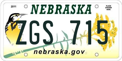 NE license plate ZGS715