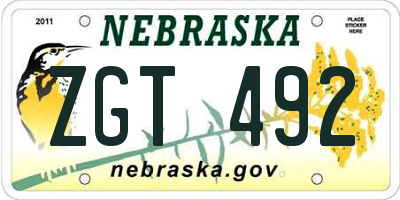 NE license plate ZGT492