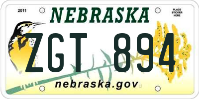 NE license plate ZGT894