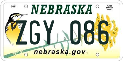NE license plate ZGY086