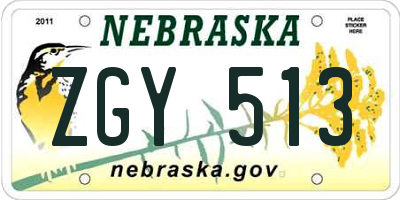 NE license plate ZGY513