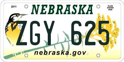 NE license plate ZGY625