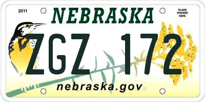 NE license plate ZGZ172