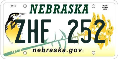 NE license plate ZHF252
