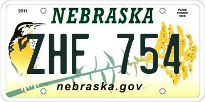 NE license plate ZHF754