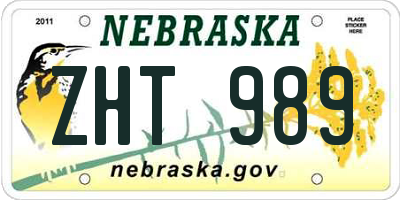 NE license plate ZHT989