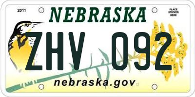 NE license plate ZHV092