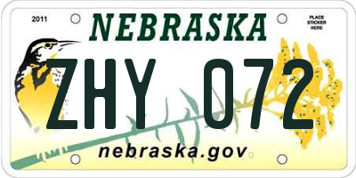 NE license plate ZHY072