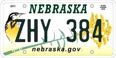 NE license plate ZHY384