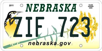 NE license plate ZIF723