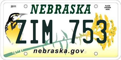 NE license plate ZIM753