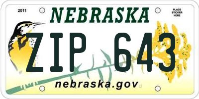 NE license plate ZIP643