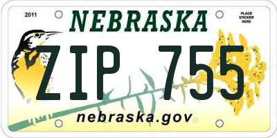 NE license plate ZIP755