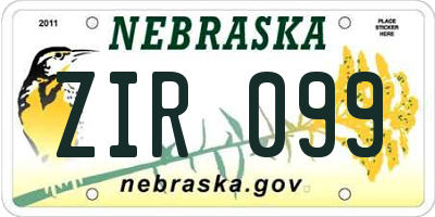 NE license plate ZIR099